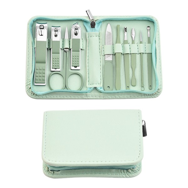 Manikyrset i rostfritt stål Nagelklippare Nagelkonst Pedikyrsax Verktyg Dragkedja 22 Delars Set Fingernagelvårdskit Green 7-piece set