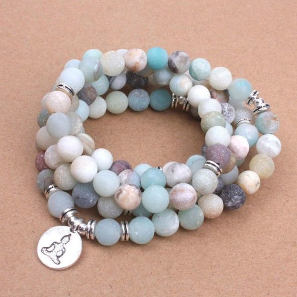 Mode Damarmband Matt Frostade Amazonitpärlor med Lotus OM Buddha Charm Yoga Armband 108 Mala Halsband Dropshipping style A