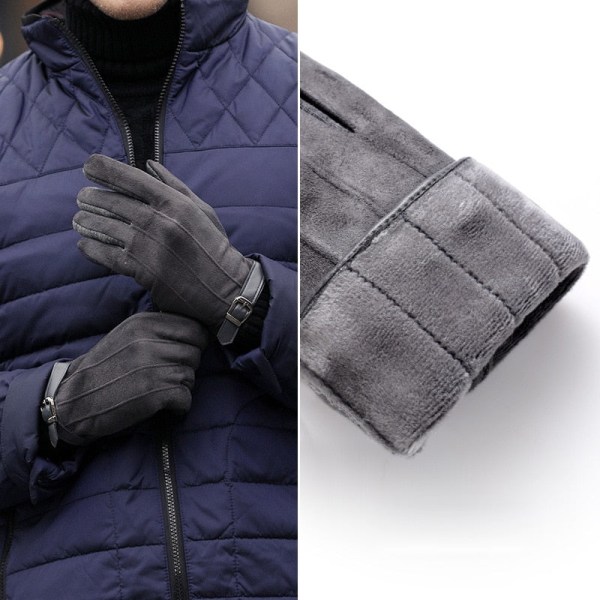 Herre Høst Vinter Semsket Pluss Fløyel Hold Varm Berøringsskjerm Utendørs Sport Hansker Mote Solid Elastisitet Kjøre Sykling 06 One Size