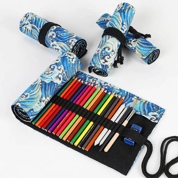 Penneetui Lærred Rulle Op Pennepung Pen Gardin Etui Makeup Wrap Holder 48 holes