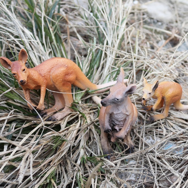 Kenguru Modellsett Barnas Simuleringsdyremodell Bursdagskakedekorasjon Kangaroo model three sets [0.096KG]]
