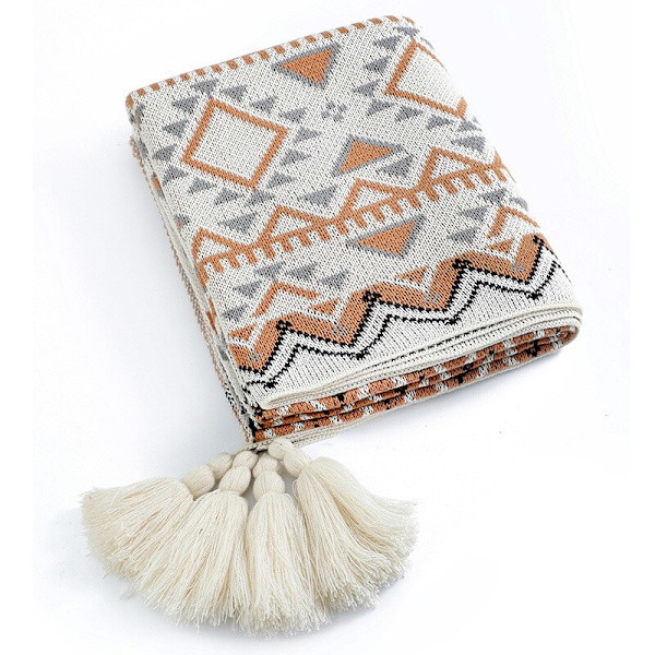 Textile City Navajo Solfilt Stickad Bohemisk Luftkonditionering Pläd Vardagsrum Sofföverdrag Vinter Dekorativt Överkast White 130x170cm