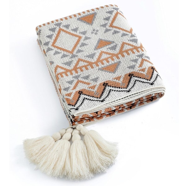 Textile City Navajo Solfilt Stickad Bohemisk Luftkonditionering Pläd Vardagsrum Sofföverdrag Vinter Dekorativt Överkast White 80x100cm
