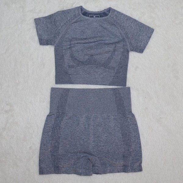Joogasetit Fitness Urheilupuvut GYM Vaatteet verryttelypuku toppi Korkeavyötäröiset leggingsit naisille gray blue shorts set M