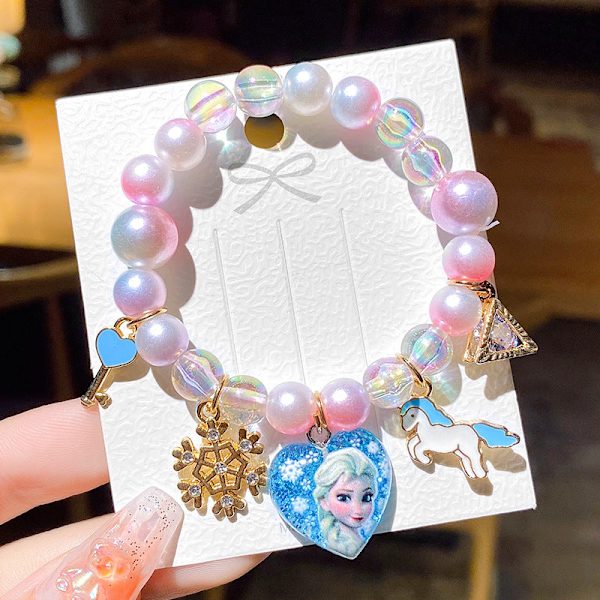 Armband Barnarmband Snöre Pärlor Kristall Kvinnlig Söt Student Flickvänner Flicka Mode Prinsessa 7# pink snowflake Aisha