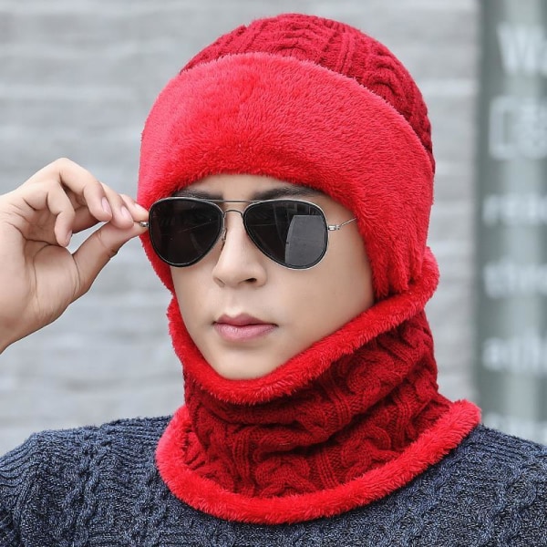 Ny Unisex Vinterlue med Fleecefôr Ull Varm Strikket Luesett Tykke Myke Stretch Vinterluer For Menn Kvinner Fritid Beanie Lue Red 55cm-62cm