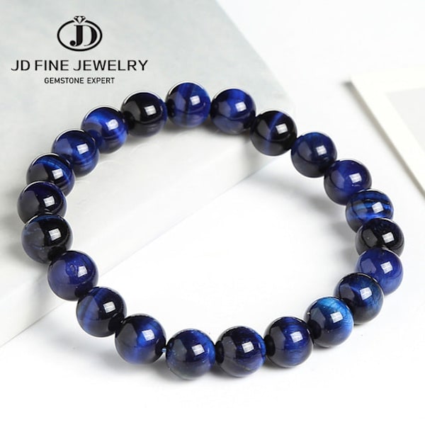 Høykvalitets Blå Tigerøye Buddha Armbånd Naturstein Runde Perler Elastisk Tau Menn Kvinner Armbånd Fuchsia 14mm