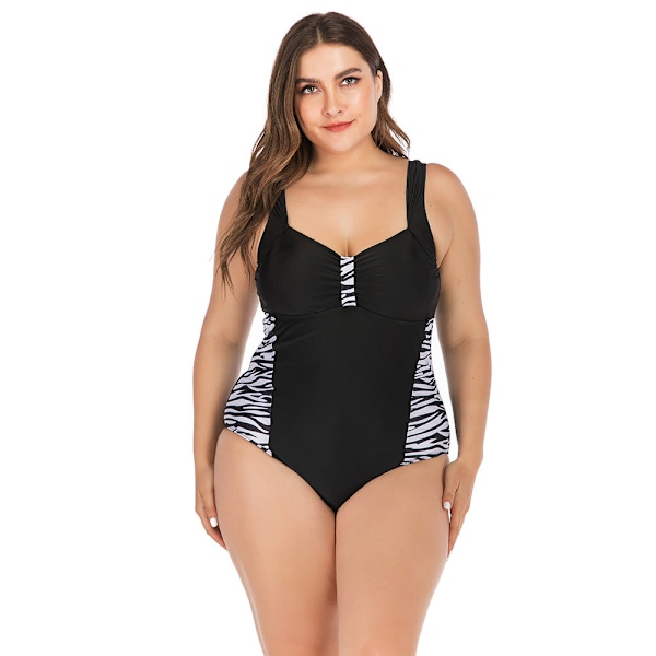 Siamesisk Plus Size Baddräkt Bikini Sexig Bikini Dam Baddräkt Green Zebra M