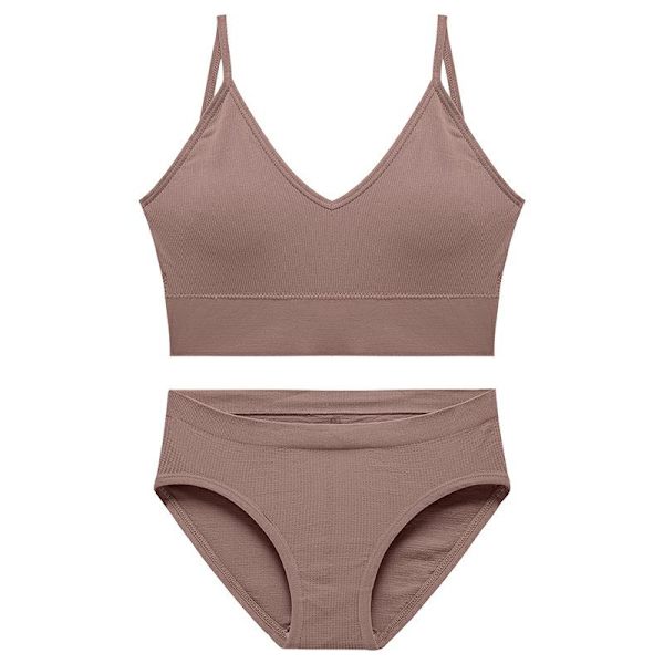 CINOON Underklädesset i Bomull Låg Midja Trosor Rygglös Bralette Underkläder Kvinnor Sömlös BH Trosset Like the picture S(M)