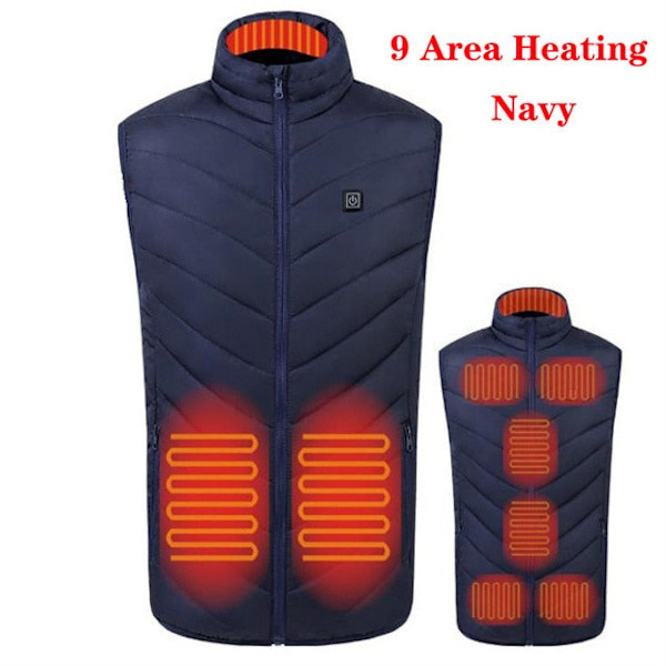 Menn USB Infrarød 11 Varmeområder Vest Jakke Menn Vinter Elektrisk Oppvarmet Vest Vattert For Sport Fotturer Overdimensjonert 5XL 9 areas blue XXXL