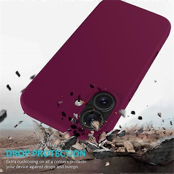 Kompatibelt Skal för iPhone 16, Flytande Silikon, Mjukt Foder, Stötsäkert Telefonskydd WineRed
