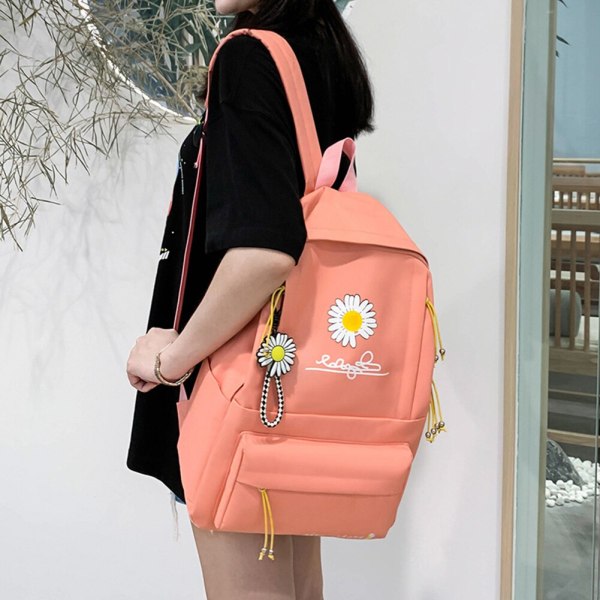 4 st/set Skolryggsäckar för damer Skolväska Daisy Canvas för tonårsflickor Student Bokväska Pojkar Portfölj Bolsas Mochilas Sac Ny C Black backpacks