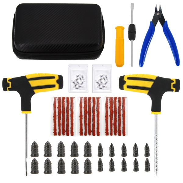 Bil Däck Reparationsverktyg Kit Dubbsats Auto Cykel Punktering Plugg Garage Nåltång Vakuumfilm Spikskruvar Med Förvaringsväska Overseas CASE-B-30PCS-Knief