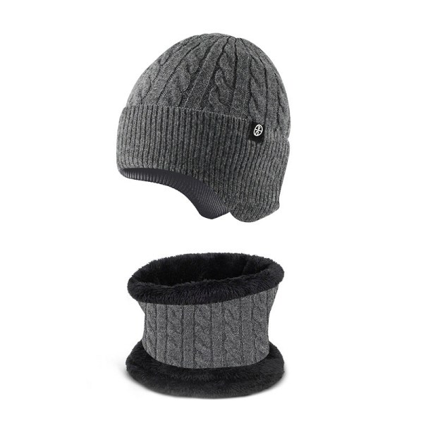 Lämmin Korvasuoja Hattu Huivi Kaksiosainen Set Talvi Ulkoilu Fleecevuorattu Neulepuku [Thread type Gray] two-piece set