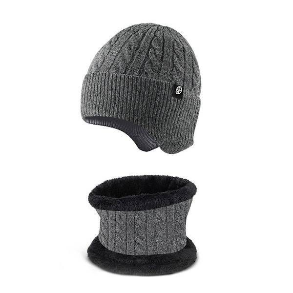 Lämmin Korvasuoja Hattu Huivi Kaksiosainen Set Talvi Ulkoilu Fleecevuorattu Neulepuku [Twist style] black two-piece set