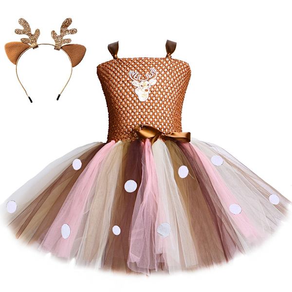 Rådjurs Tutu Klänning för Flickor Halloween Jul Kostym Barn Djur Älg Ren Cosplay Födelsedagsfest Klänning Med Hårband 1-12 År Only 1pcs Dress