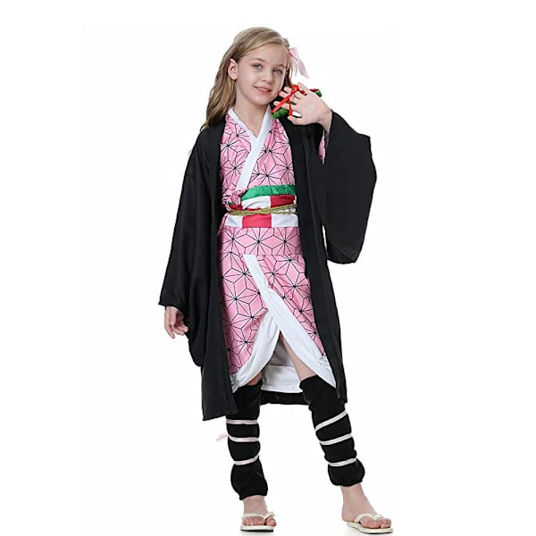 Lasten Anime Demon Slayer Kimetsu No Yaiba Cosplay Puku Kimono Kamado Tanjirou Kamado Nezuko Lapsen Halloween Puku Peruukki Puku style4 wig