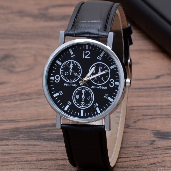 Gave Tre Øyne Herreklokke Herre Quartz Klokke Blått Lys Glass Rem Klokke Herreklokke D white surface black belt