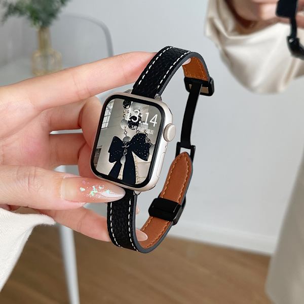Urrem til Apple Watch iWatch til 1/2/3 generation 42mm Rem Lychee Magnetisk Spænde - Midnats Sort