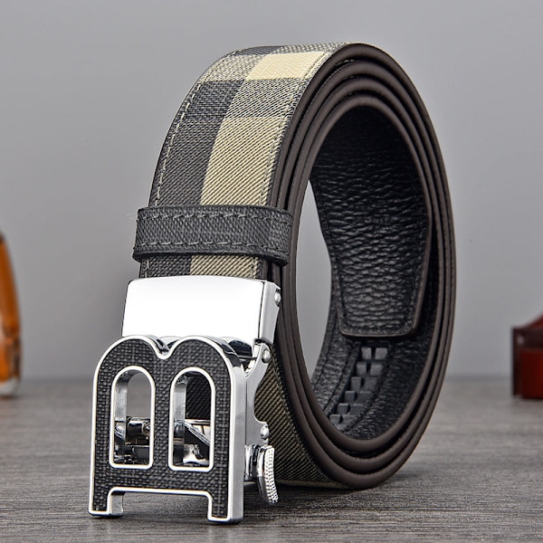 High-End Business Casual Herre Automatisk Spænde Bælte All-Match Herre Buksebælte Veneer B Buckle Golden long grid 115cm