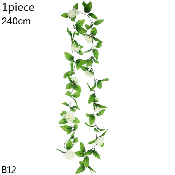 Kunstig Wisteria Blomster Ranke Efeu Blad Guirlande Silke Rose Blomster Rattan Snor Ranke Bryllupsbue Blomst Hjemmehave Dekoration B12-1pcs-white green