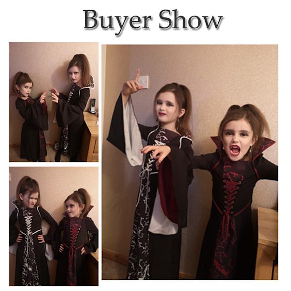 Halloween-asu tytöille, levenevät hihat, kuninkaallinen vampyyriasu, keskiaikainen pitkähihainen mekko tyttöjen juhliin ja cosplayhin Wine red 120 cm