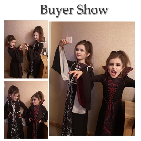 Halloween Kostume til Børn Piger Flared Ærmer Royal Vampyr Kostume Pige Middelalder Langærmet Kjole Kostume til Fest Cosplay Wine red 140 cm