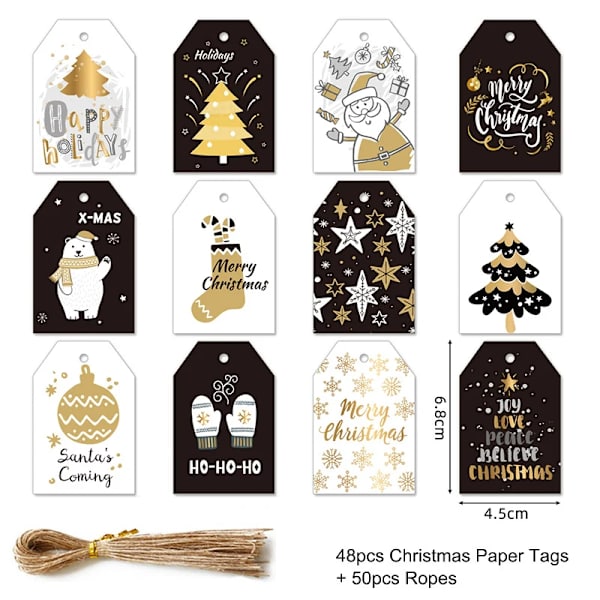 48/50 st God Jul Kraftpapper Etiketter DIY Handgjorda Presentinslagningspapper Etiketter Jultomten Hängande Etikett Ornament Nyårsdekor 48pcs-set6