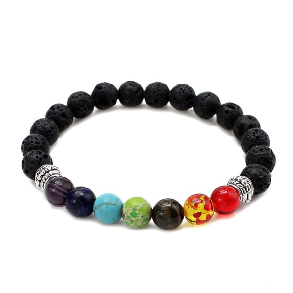 7 Chakra Healing Beaded Armband Natural Lava Stone Tiger Eye Beads Armband 8MM För Kvinnor Män Mode Yoga Smycken 2