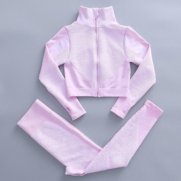 Yoga Set Träningskläder gym fitness för damer träningsdräkt top pents purple M