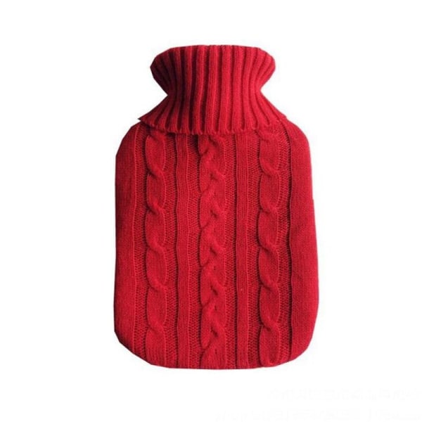 2000ml Varmvattenflaska med Stor Kapacitet, Högkvalitativa Varmvattenflaskor med Stickat Överdrag, Vintervarm Återanvändbar Handvärmare Red