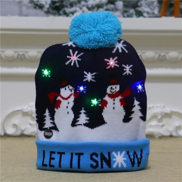 Juldekoration Tillbehör Stickad julmössa för vuxna och barn Färgglad lysande stickad mössa High-End äldre Knitted hat [Sky Blue Snowman]]