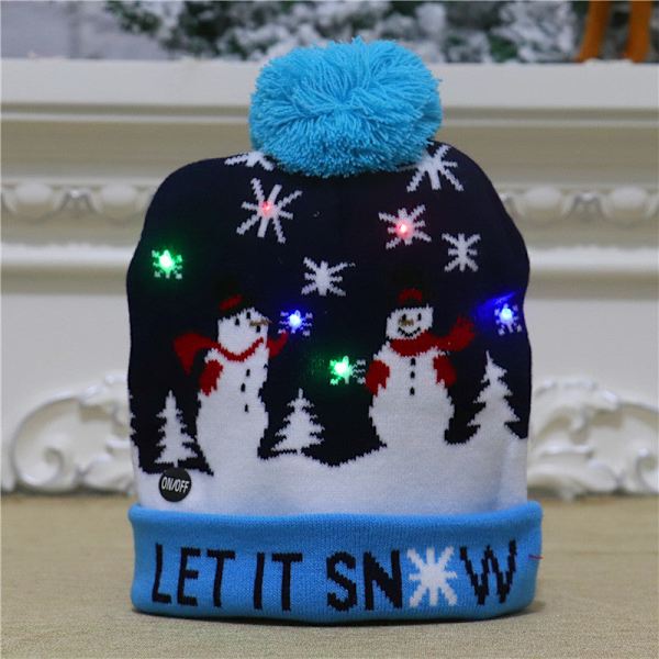 Juldekorationstillbehör Stickad Julhatt för Vuxna och Barn Färgglad Självlysande Stickad Hatt Exklusiv Äldremodell Knitted hat [Sky Blue Snowman]]
