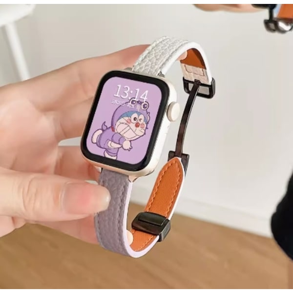 Kellon ranneke Apple Watch iWatchille SE2/6/5/4 44mm Lychee magneettisoljella - Beige ja vaalean violetti