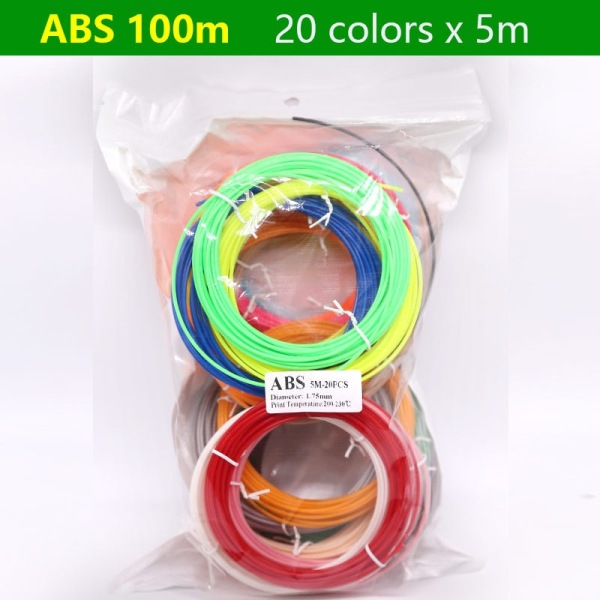 PLA/ABS 3D-kynän filamentti 10/20 rullaa 10M Halkaisija 1,75 mm 200M Muovifilamentti 3D-kynälle 3D-tulostinkynälle, Väri ei toistu PLA100M As photo