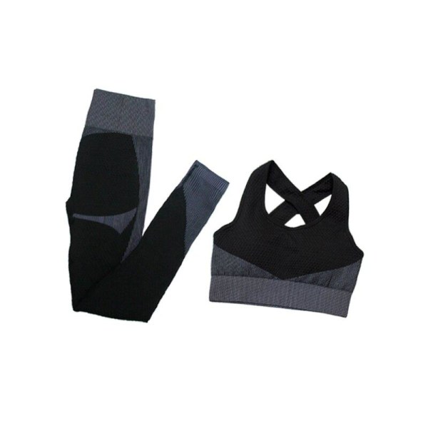 Joogasetit Pitkähihainen Paita+Urheiluliivit+Saumattomat Leggingsit Treenaus Juoksu Vaatteet Kuntosalivaatteet 2pcsBra Black white S