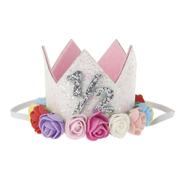 Söpöt Glitter 1/2/3 Poika Tyttö Syntymäpäiväjuhlahatut Prinsessakruunuhatut Vauvakutsut Syntymäpäiväkakkuhatut Valokuvarekvisiitta Lasten Juhlakoristeet Dark Pink white 1I2 10.5x7CM