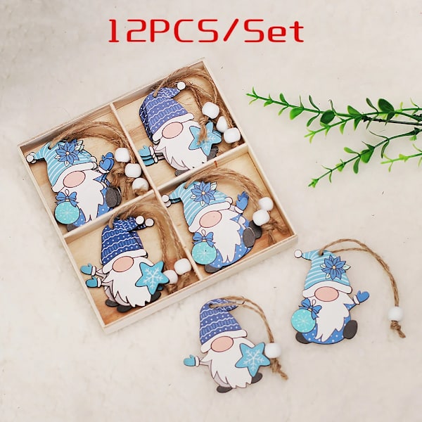 9/12 kpl Joulutonttu Puinen Riipus Enkeli Joulupukki Joulukuusen Riipukset Koristeet Navidad Hyvää Uutta Vuotta 2024 C-01 (12-piece set)