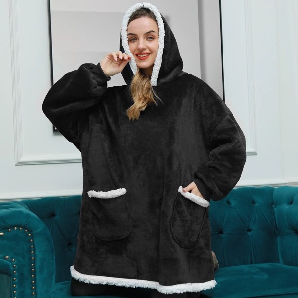 Filt med Ärmar Dam Oversized Hoodie Fleece Varma Hoodies Sweatshirts Jätte TV Filt Dam Hoody Morgonrock 623 wine red One Size