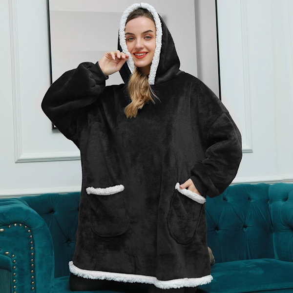 Tæppe med Ærmer Kvinder Oversized Hættetrøje Fleece Varm Hættetrøjer Sweatshirts Kæmpe TV Tæppe Kvinder Hættetrøje Morgenkåbe Zebra One Size