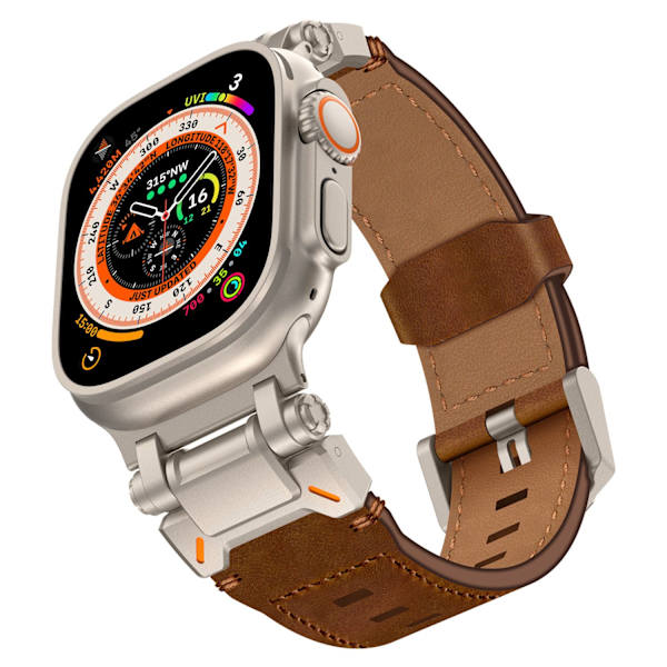 Klockarmband för Apple Watch iWatch 42/44/45/46 10:e generationen/49mm titan rödbrun crazy horse + pappersförpackning