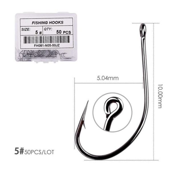 Fishhook 50st 10st Belagd Högkolhaltigt Rostfritt Stål Hullingförsedda Karpfiskekrokar Paket med Originalförpackning Fiskekrok Utrustning Size 7 - 50pcs