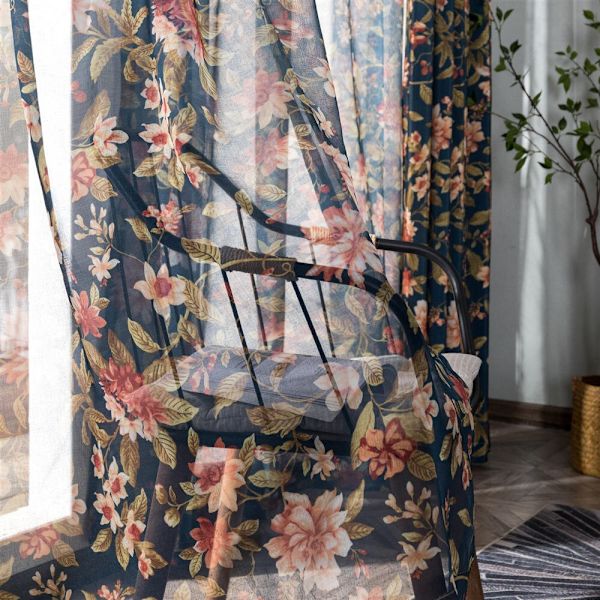 Amerikanska rustika gardiner halvskugga för sovrum arbetsrum vardagsrum blomma växt fönstergardin grov bomull Tulle W100xL130cm 1pc