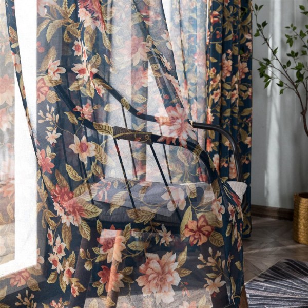 Amerikanska rustika gardiner halvskugga för sovrum studie vardagsrum blomma växt fönster gardin grov bomull Curtain W100xL260cm 1pc
