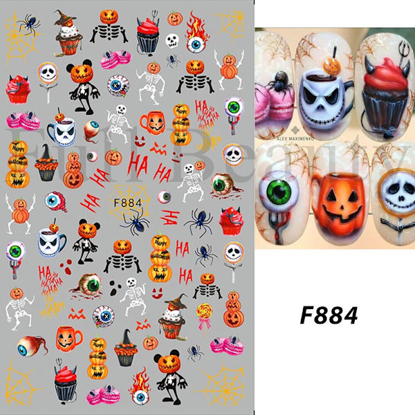 Söta Tecknade Dödskalle Nagelstickers Läskig Halloween Dekoration Spöke Fladdermus Ond Pumpa Sliders För Manikyr Blod Nageldekaler GLF886 CY-050