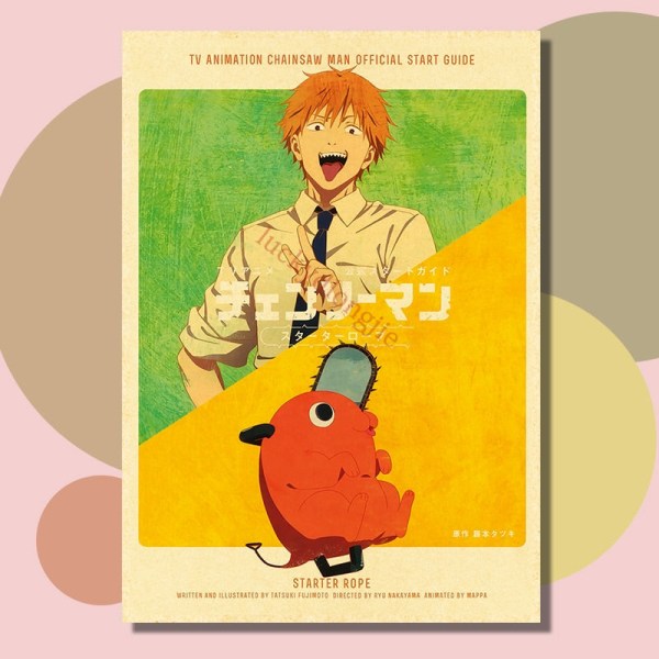 Chainsaw Man Anime Affisch Retro Kraftpapper Vintage Heminredning Målning Vardagsrumsbild Gåva Väggdekaler Caféinredning Konst Vägg 42X30cm(A3) 42