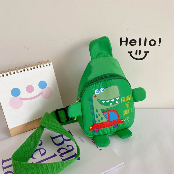 Söt Barnväska Tecknad Dinosaurie Barnväskor Förskola Utomhus Reseryggsäck för Pojkar Flickor Axelväska Crossbody Green