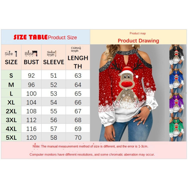 Christmas Outfit Damkläder Bright Crystal Patchwork Cold-Soulder Julkläder Santa Claus XXL