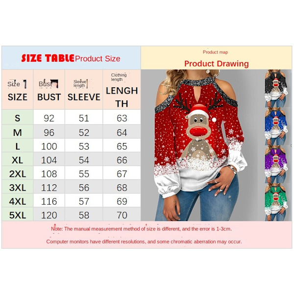 Julkläder Damkläder Ljus Kristall Patchwork Cold-Shoulder Julkläder Snowflake 4XL