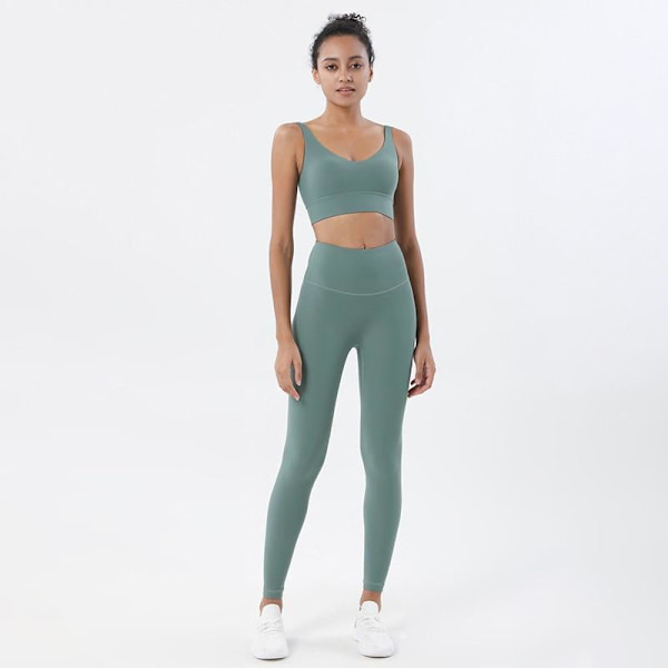 Yoga Sett Sportsdrakt Dame Loungewear Crop Topper Og Leggings Sea Rock Color M